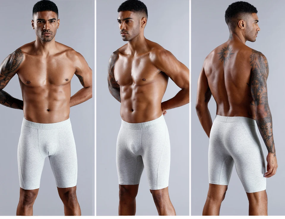 4er-Pack lange Boxershorts für Herren, Übergrößen, sexy lange Unterhosen, Baumwoll-Boxershorts, modische Herren-Trunks – Detail 10