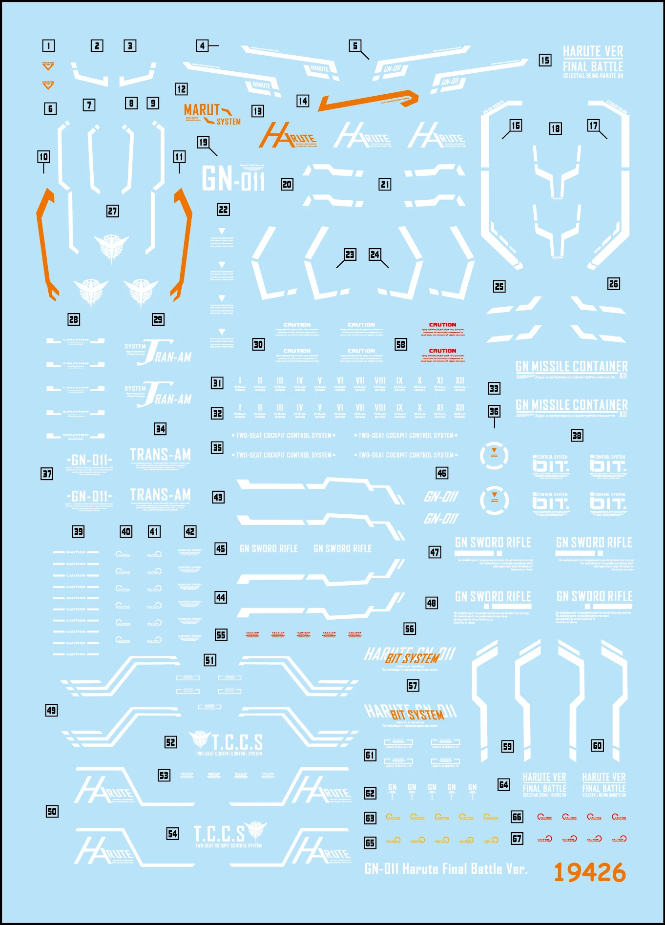 19426 Model Decal for HG 1/144 HARUTE GN-011 Action Figure Assembly Model Building Tools Hobby DIY Water Stickers