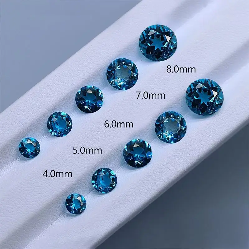 Factory Wholesale 100% Real Natural Round Brilliant Cut London Blue Topaz Gemstone Loose Gems Diy Material for Jewelry