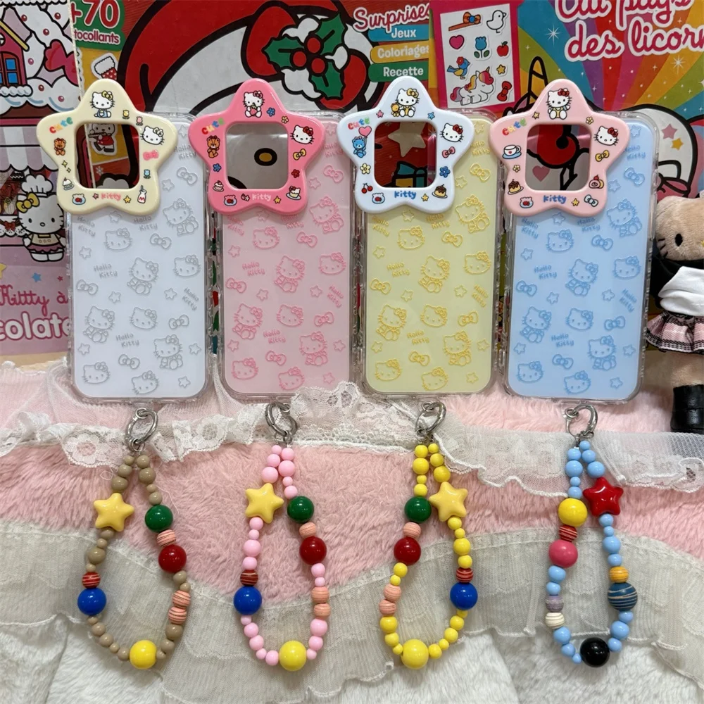 

INS Fashion 3D Star Hellokitty Case for iPhone 16 15 14 Pro Max Korean Cute Luxury Stylish Shockproof Protective Cover with Hing