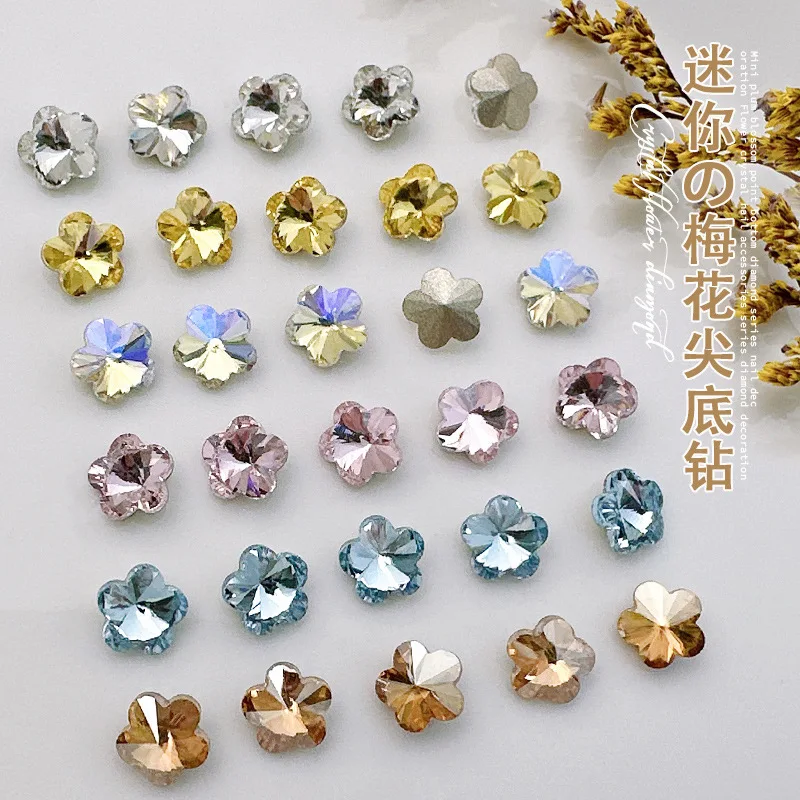 20/50Pcs 6mm Flowers Nail Art Rhinestones Glass Crystal Shiny 3D Strass Gem Stone Manicure Nail Art Decoration Charms Jewelry