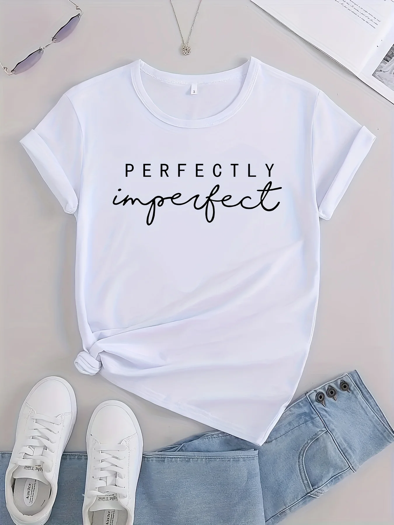 Women's Summer Letter Graphic Tee Casual Round Neck Sports T-shirt Top