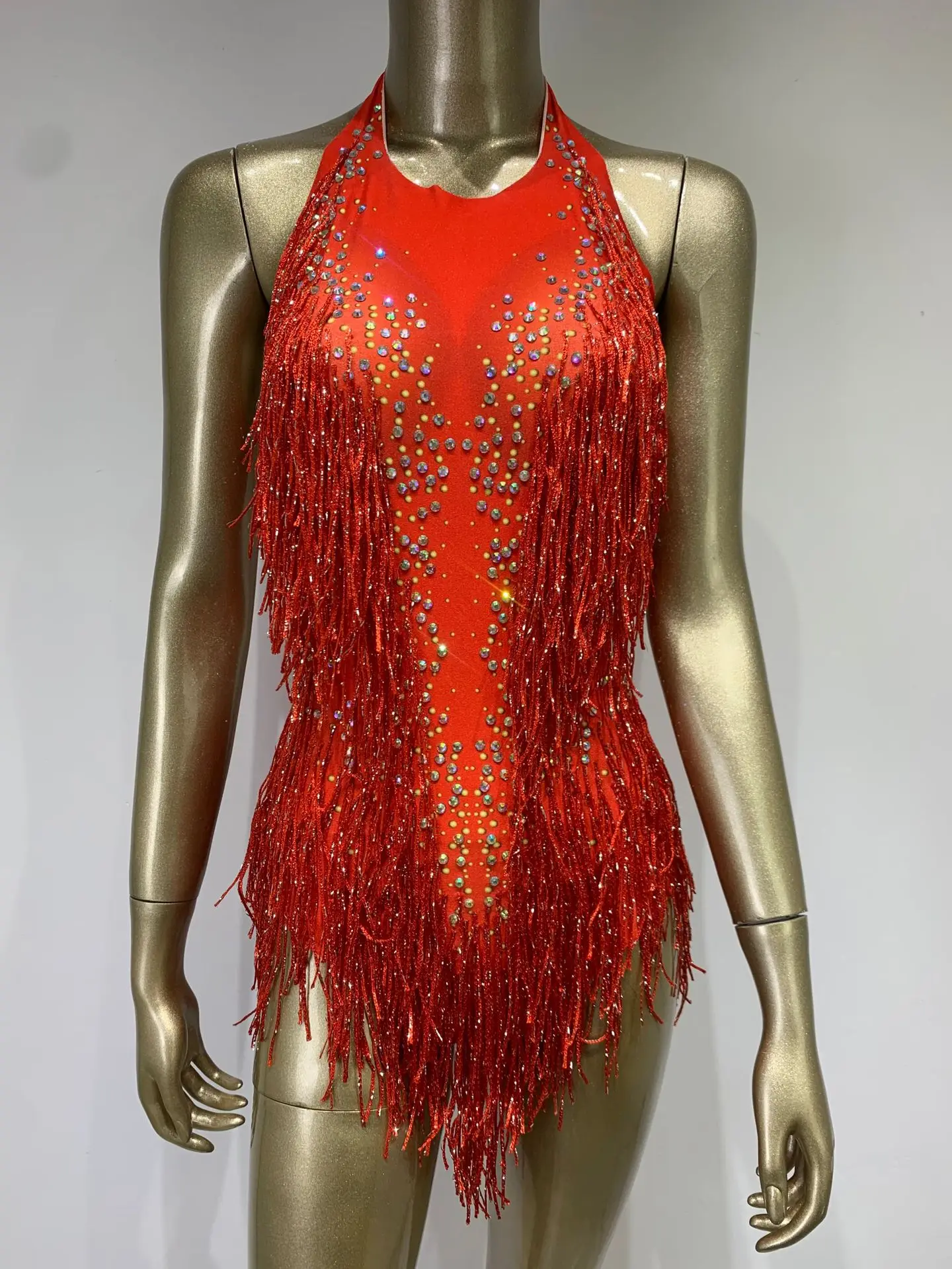 

Sparkly Party Romper Crystals Fringes Bodysuit Sexy Tassel Leotard Jazz Dance Costume Stage Wear Dancer Performance Show Cloth