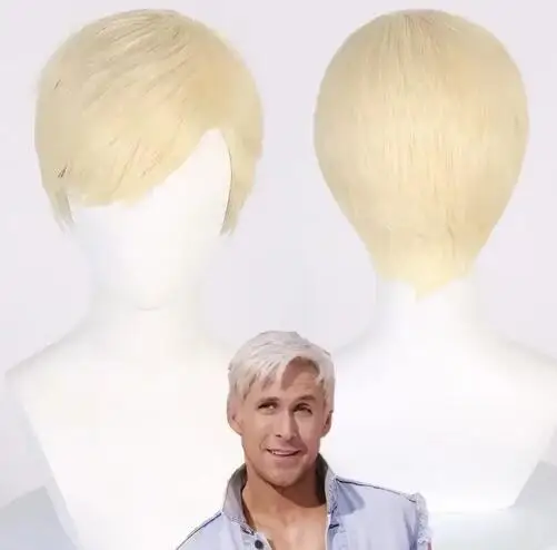 Movie Ken Barbie Cosplay Wig Short Blonde Wigs for Ken Halloween Costume