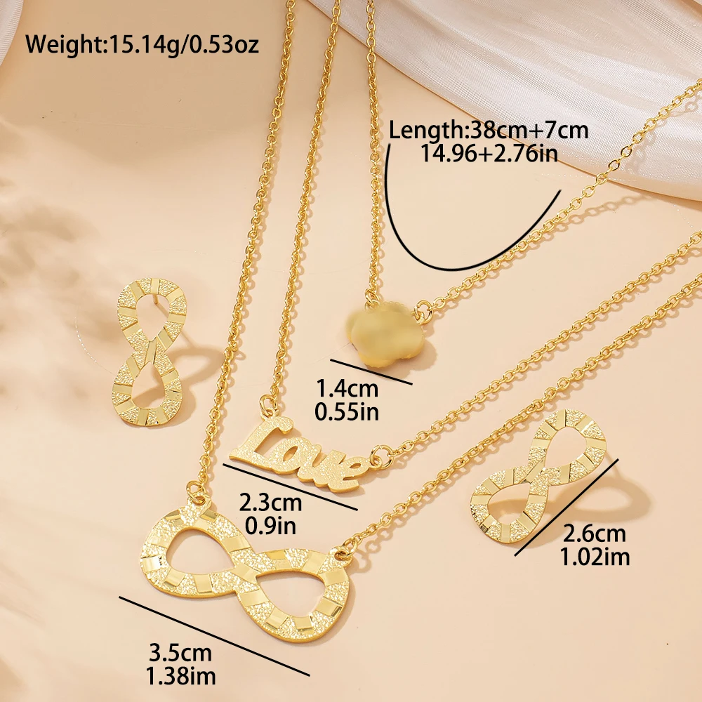 8 Infinity-Symbol Mehrschichtige Kettenhalskette und Ohrringe 2-teiliges Set für Liebesfrauen, Schmuckzubehör für den täglichen Modegebrauch, Geschenke – Detail 2
