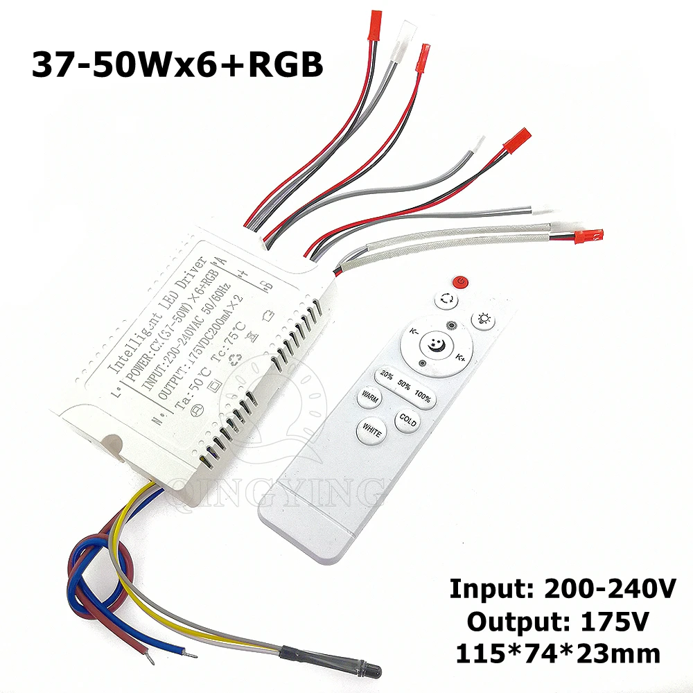 

1pcs 37-50Wx6+RGB Intelligent LED Driver With Infrared Remote AC200-240V DC175V Lighting Transformer For Chandelier LED Tape