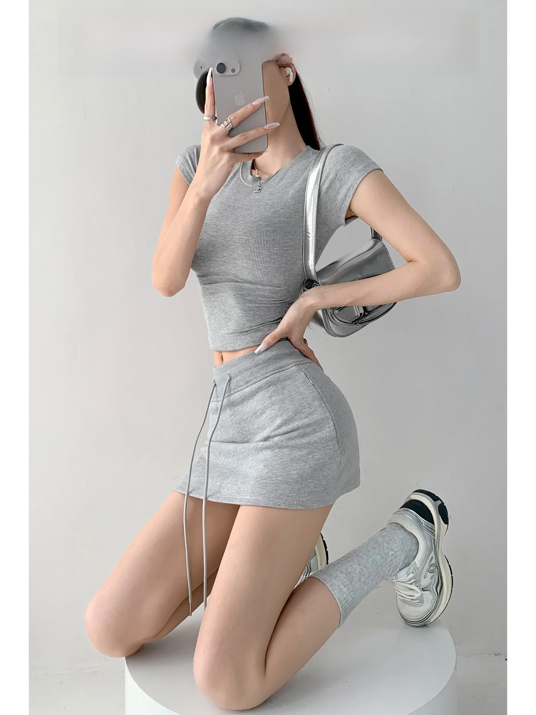 Sweet Spicy Street Style  Skirt Women Casual Low Waist Hot Girl Sweatshirt Skirt Spring Autumn Slimming Sporty Short Skirt