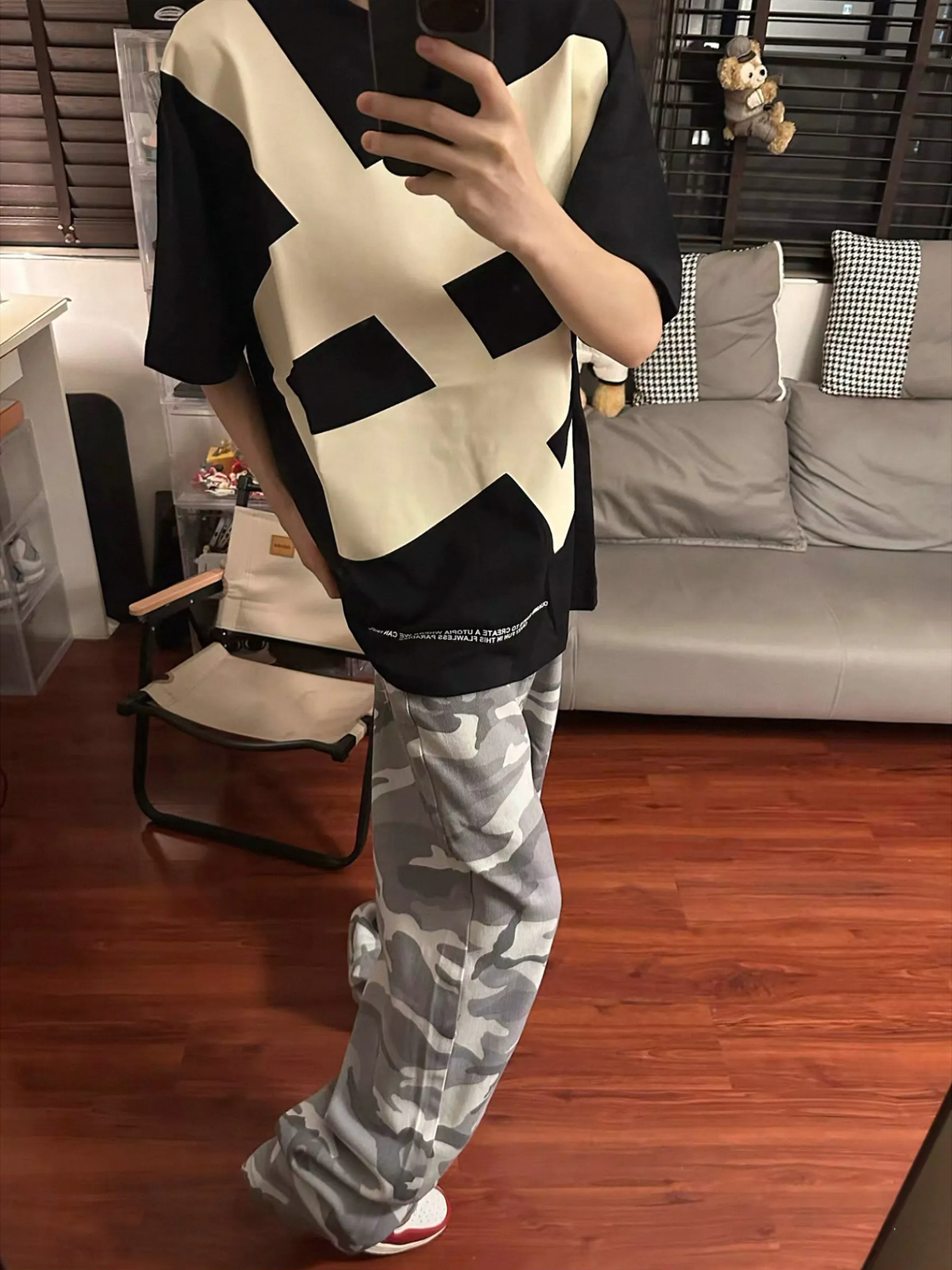 Cleanfit American High Street Vintage Camouflage Men's Jeans Loose Straight Leg Casual Pants Versatile Breathable Jeans