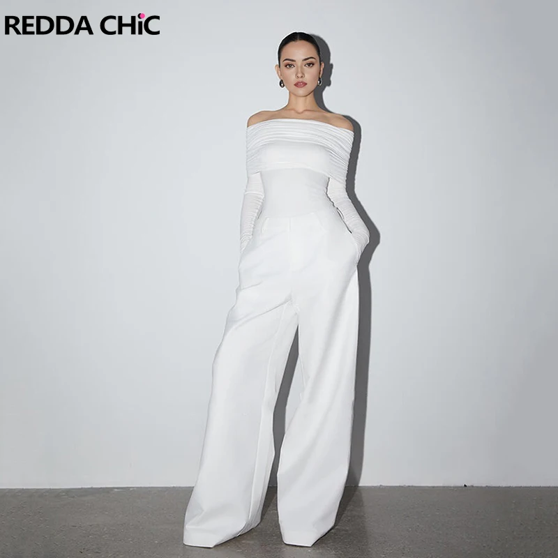 

REDDACHiC Women White Dress Pants Plain Casual Wide Leg High Waist Loose Cleanfit Suit Trousers Office School Formal Clothes