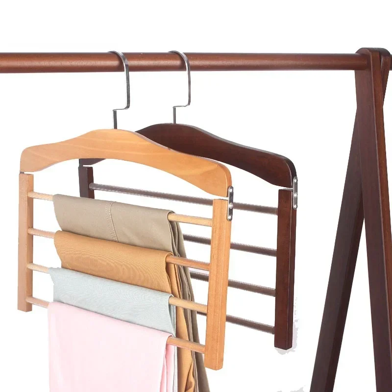 Hangers For Clothes Pants Closet Wooden Trouser Jeans Scarf Organizer Storage Perchas Para La Ropa 4 Layer Multiple Pants Hanger