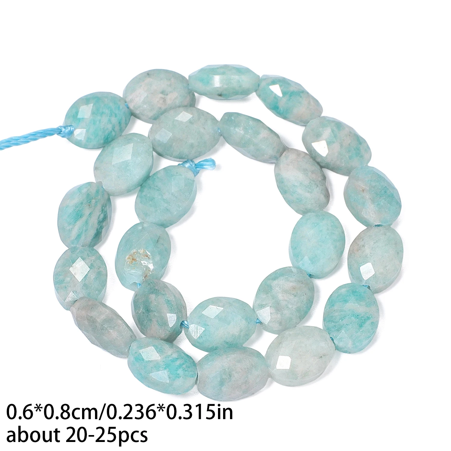 Faceted Natural Amazonite Stone Beads 6x8mm Three-D Oval Spacer Loose Bead for Jewelry Making Diy Bracelet Necklace Crafts