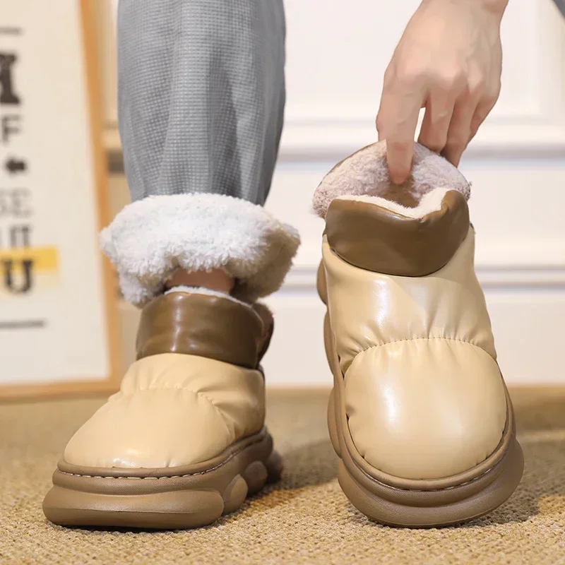 Botas de nieve cortas de felpa para hombre, botines de plataforma para mantener el calor, zapatos planos informales de algodón para exteriores, invierno, 2023