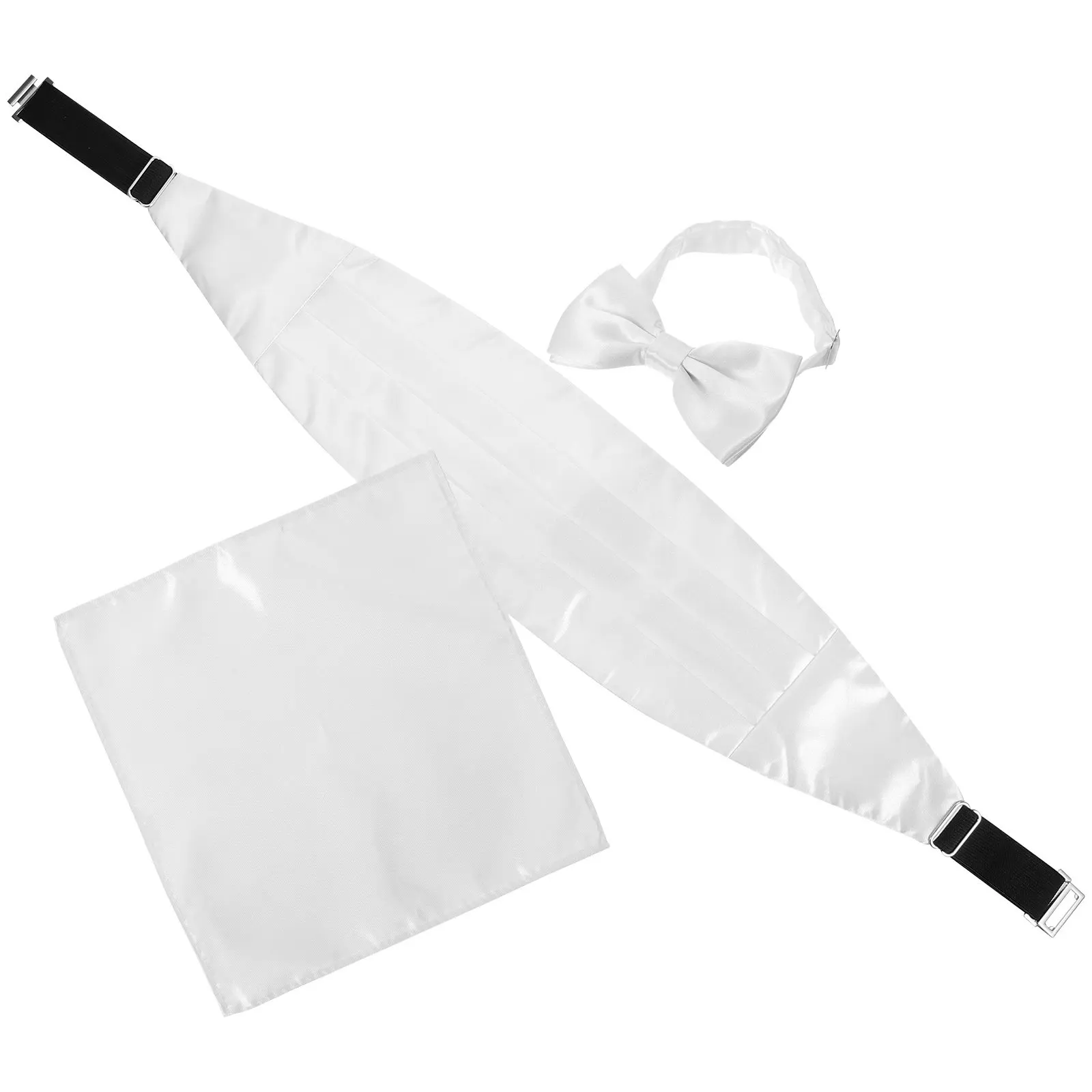 1Set Formal Men's Bow Tie Cummerbund Pocket Square Set Satin Finish Elegant Minimalist Tuxedo Outfit for Wedding Party Prom