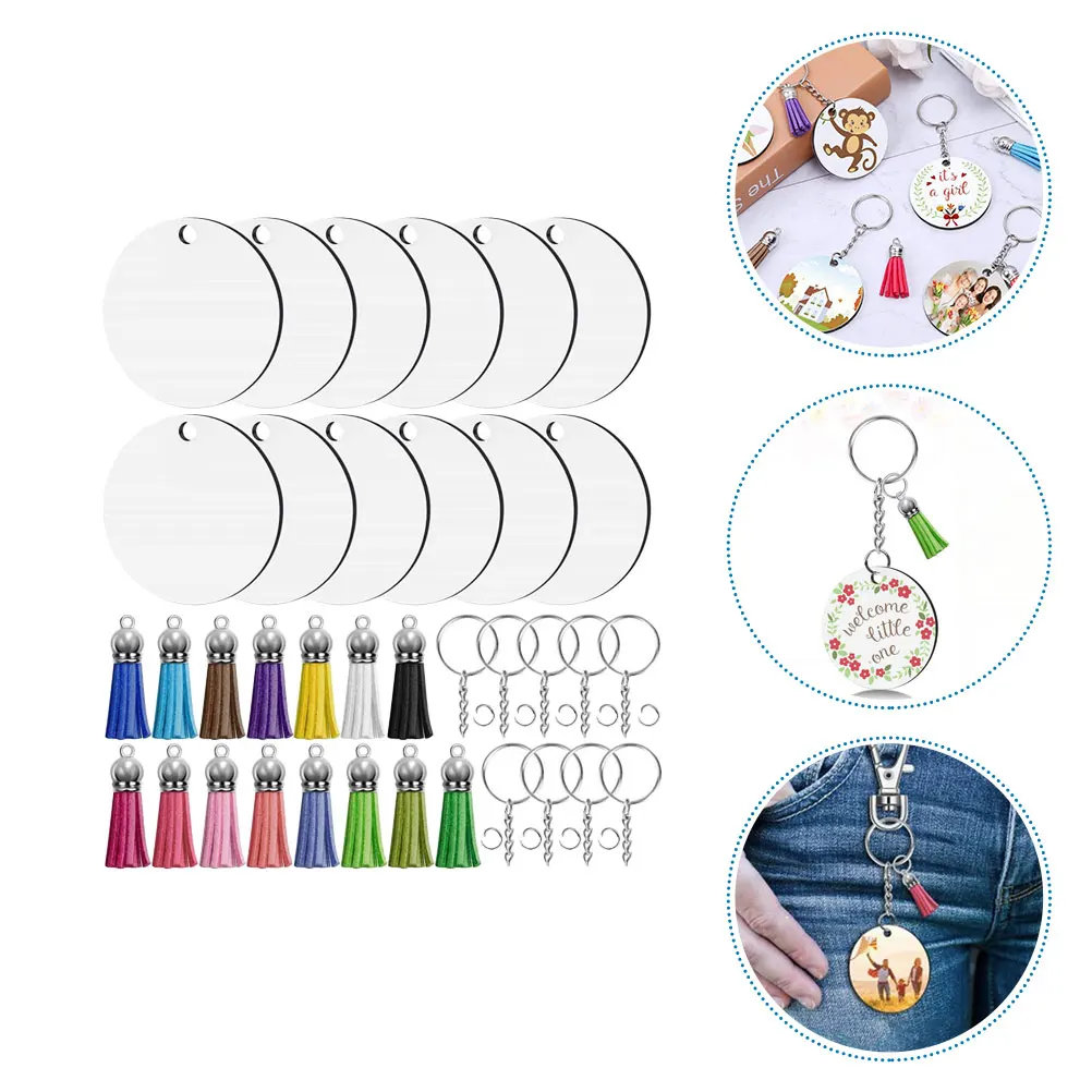 Wooden Keychain 30 Sets Double Sided Heat Transfer Key Chain Decorative Sublimation DIY Blank Keyring Craft Pendant