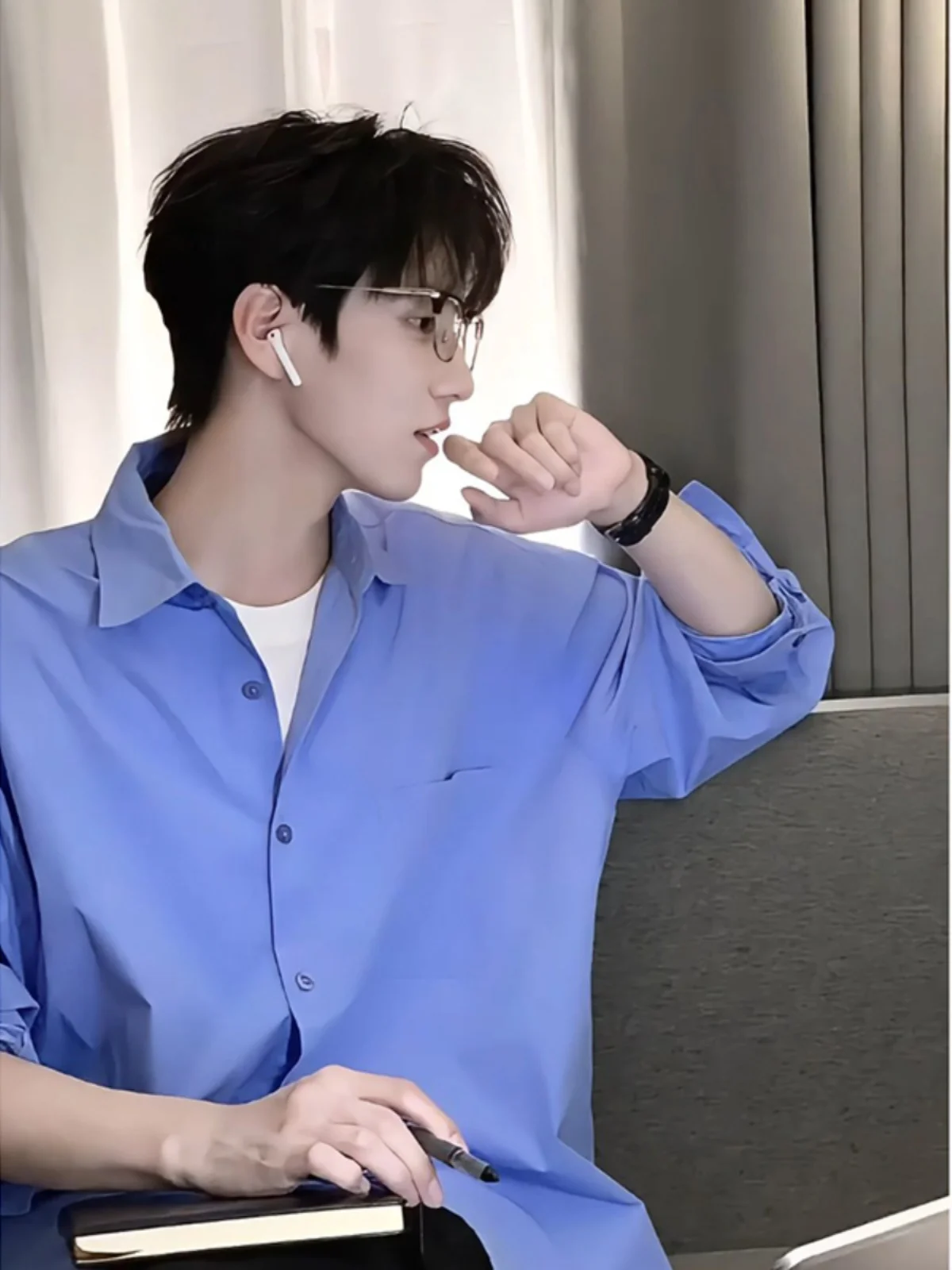 

Summer Blue Long Sve Ice Silk Men's Casual irt Trendy Brand Haome Lightweight Outerwear for Commuting And Leisure