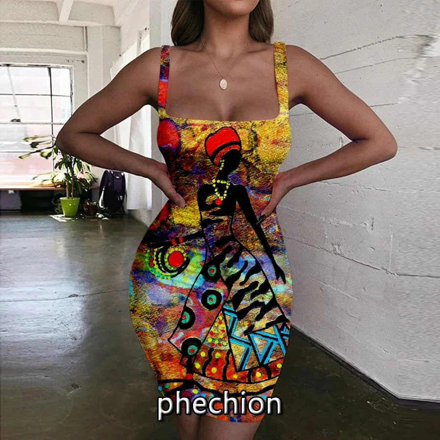 

phechion Africa Beauty Art 3D Print Dress Women Halter Sleeveless Fashion Ladies Dresses Novel Sexy Womens Clothing G21