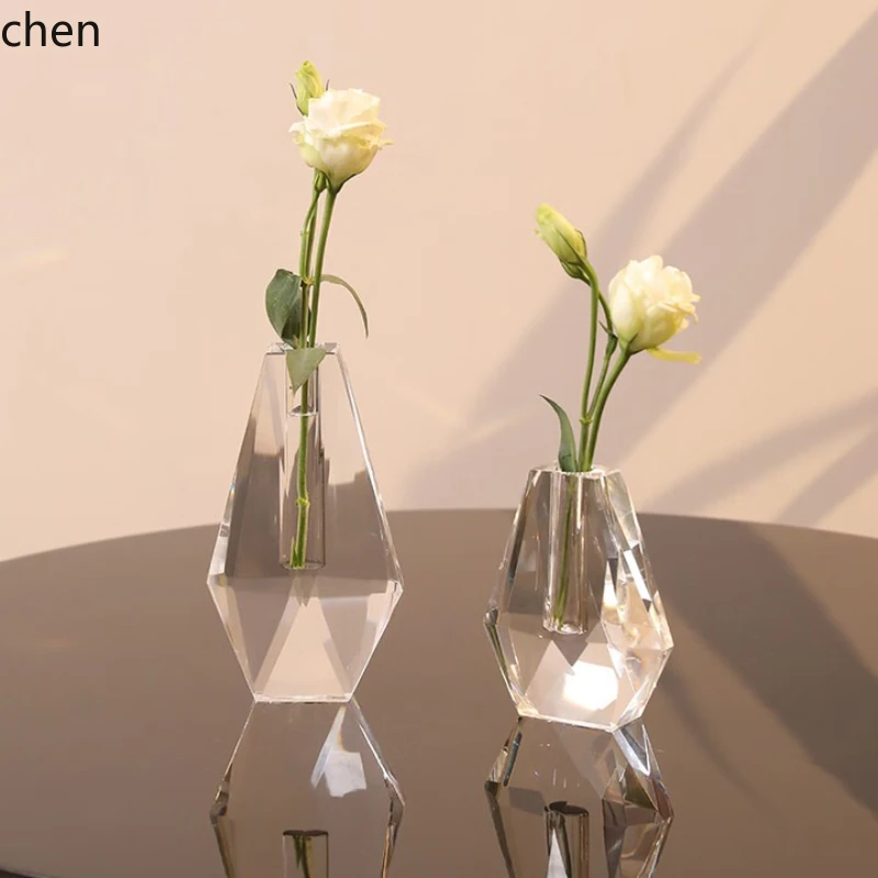 

HTT Crystal Vase Creative Simple Modern Light Luxury Living Room Entrance Flower Arrangement Glass Decoration