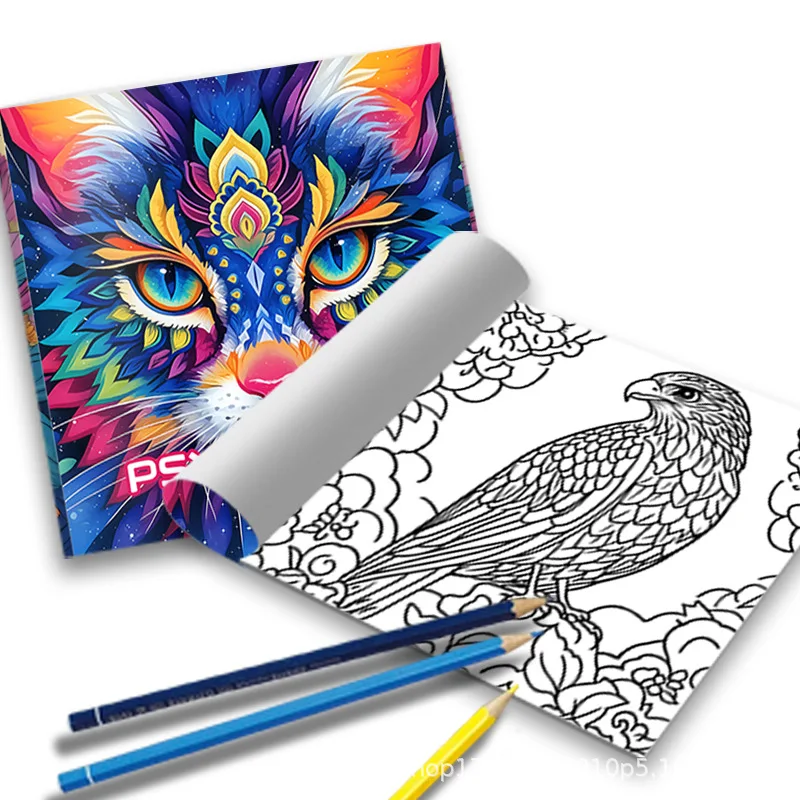 Psychedelic Animal Coloring Book Mandala Rainbow Cat Colorful Floral Trippy Creature Stress Relief Drawing Book