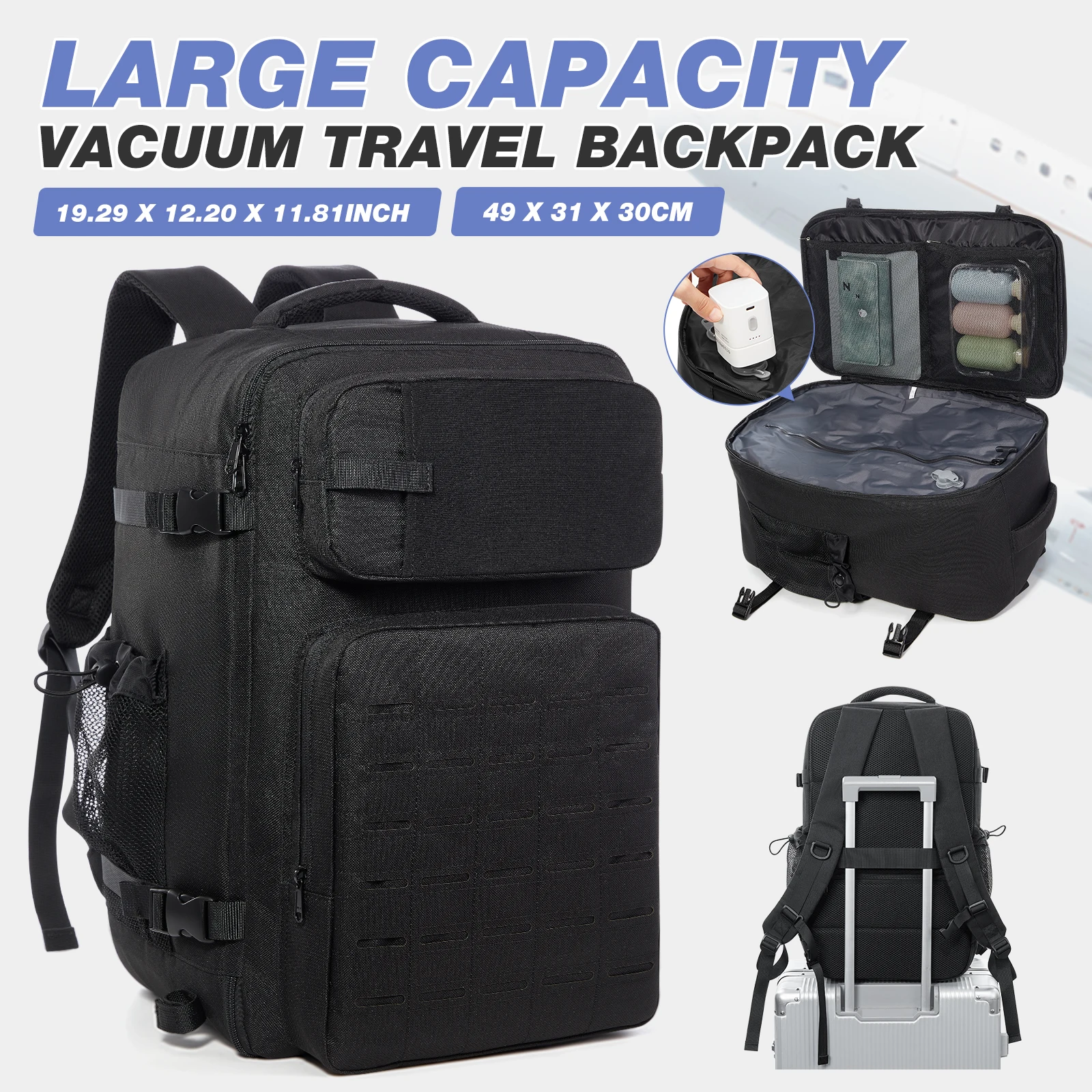 

Vacuum Compression Backpack Hiking Backpack Men Vacuum Backpack with Pump Carry-on Luggage Large Capacity Casual Travel Backpack