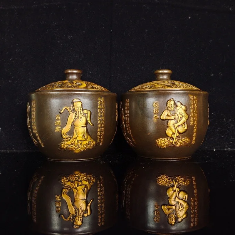 Antique antique-style Kangxi-era pure copper gilded relief copper jar with lid, vintage old copperware, genuine collectible item