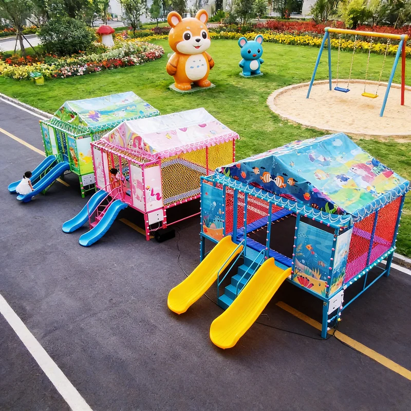 CE Certified Outdoor Kids Steel Frame Trampoline, Luminous Bounce Bed with Bluetooth, Amusement Equipment