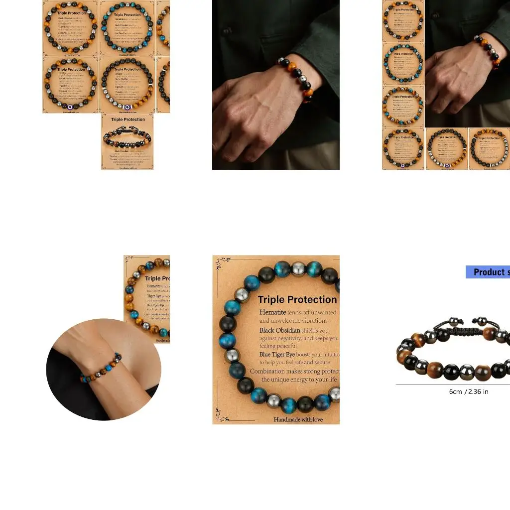 Natural Obsidians Tigers Eye Stretch Bracelet Adjustable Handcrafted Beaded Wristband For Wellness