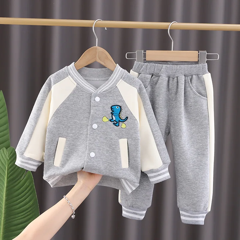 1st Birthday Boy Outfit 2024 Spring Leisure Broken Shell Dinosaur Long Sleeve Coats T-shirts Pants Suit Boys Fashion Casual Set