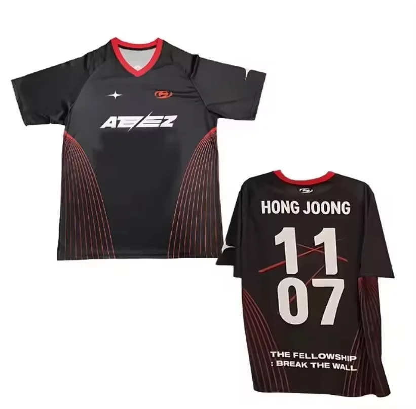 KPOP ATEEZ The Fellowship Break The Wall Tour Jersey V Neck Short Sleeve Sports T-shirt San ATINY Fan Concert Tee Unisex