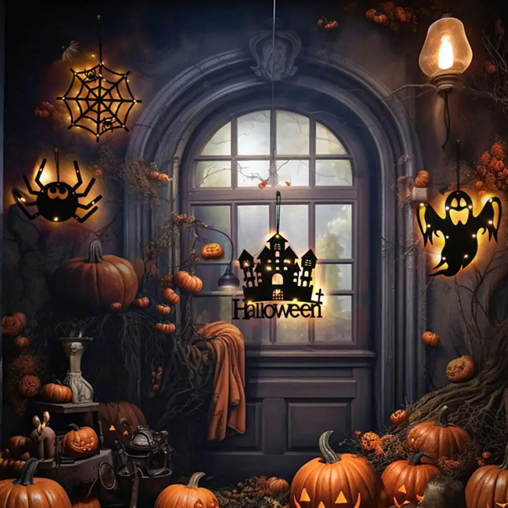 Led Halloween Hanging Tag Spooky Halloween Pendant Lights Set for Home Decor Battery Operated Ghost Pumpkin Shape Led for Front