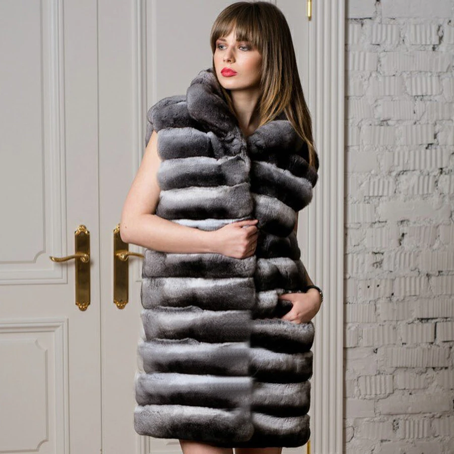 Gilet en Fourrure de Lapin Rex pour Femme, Vêtements d'Hiver à la Mode, Nouvel Arrivage, 2024