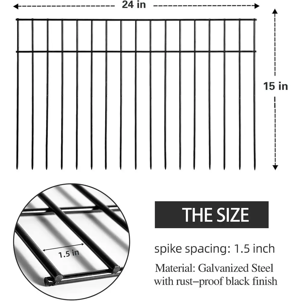 10 عبوات من سياج الحديقة تحت الأرض سعة 24 لتر × 15 ساعة للحيوانات الأليفة، ألواح سياج معدنية سوداء مع أوتاد أرضية، طول إجمالي 20 قدمًا. #3