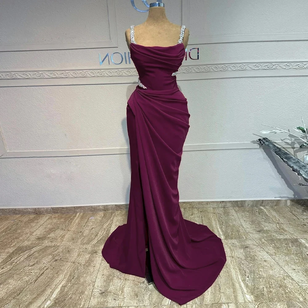 Customized Evening Dresses  Classic Formal Intricate Jersey Ruched Pleat Straight Spaghetti strap Long Dresses High quality