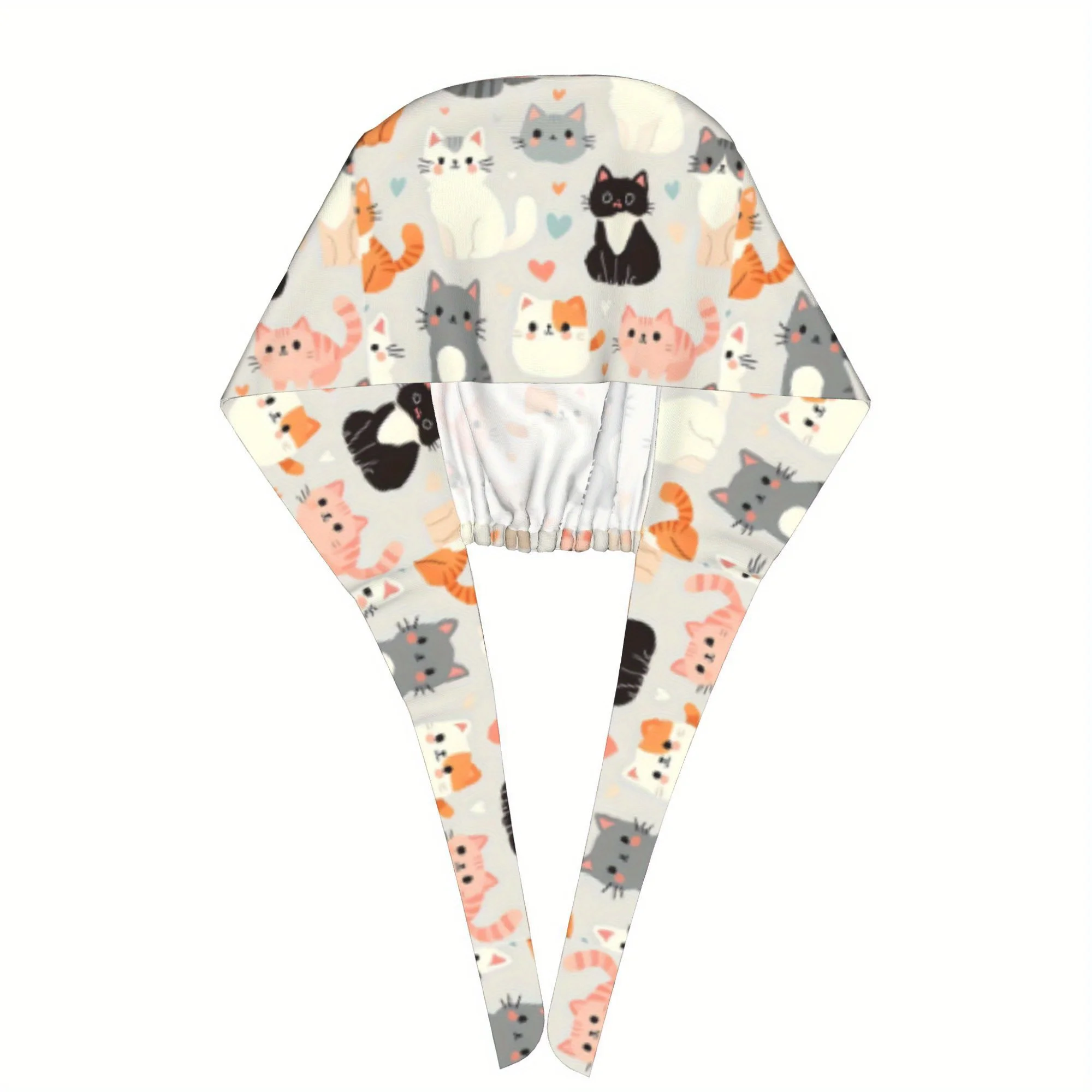 Cute Cat Print Scrub Cap Soft Adjustable Working Cap with Sweatband Kawaii Kitten Pattern for Nurses Doctors Cat Lover Hospital