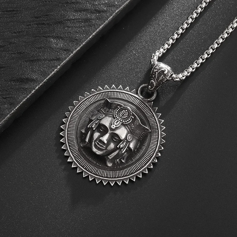 Fashion Classic Charm Trend Buddhist Three-Headed Bodhisattva Necklace Pendant for Men and Women Faith Religious Lucky Jewelry