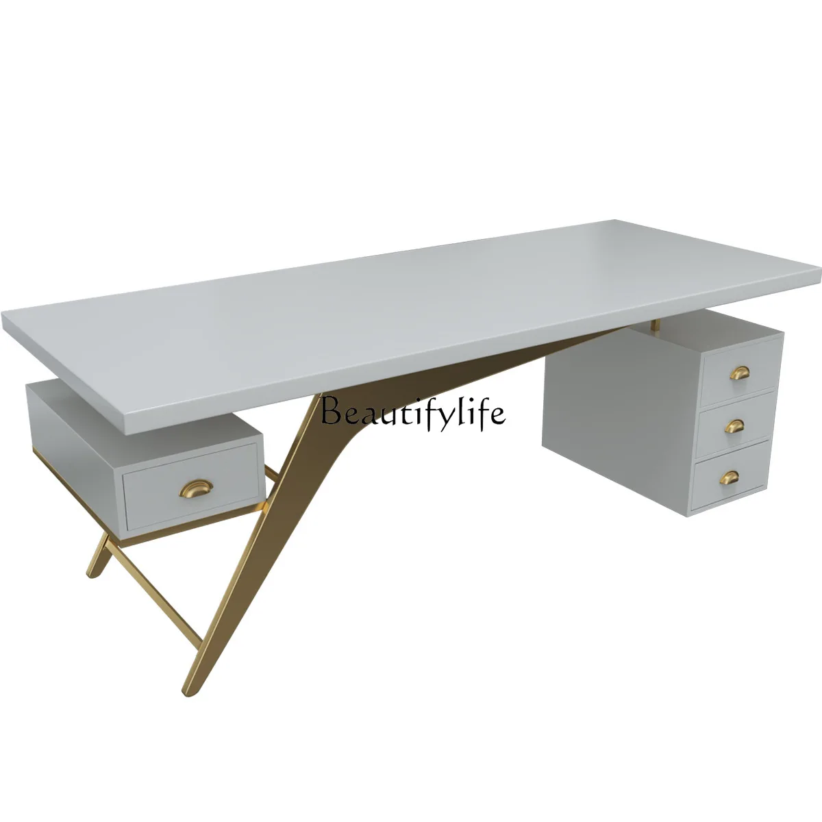 

Nordic wrought iron solid wood desk with bedroom cream style desk