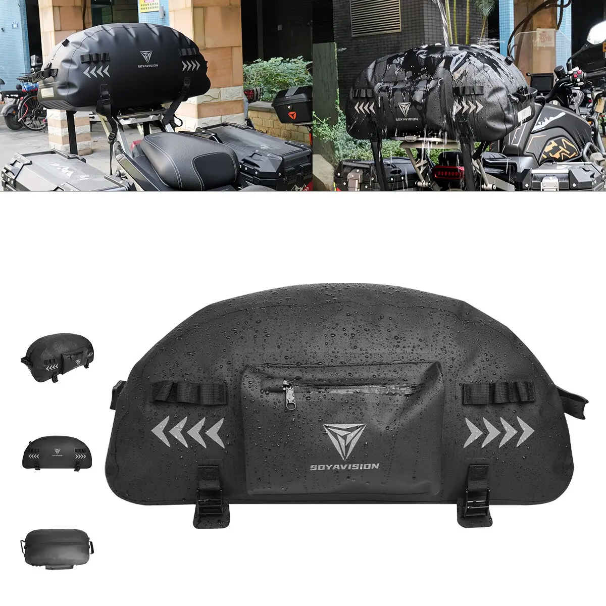 SOYAVISION Motorcycle Bag Waterproof Rear Seat Bag Durable Large Capacity Detachable Airtight zipper Bag
