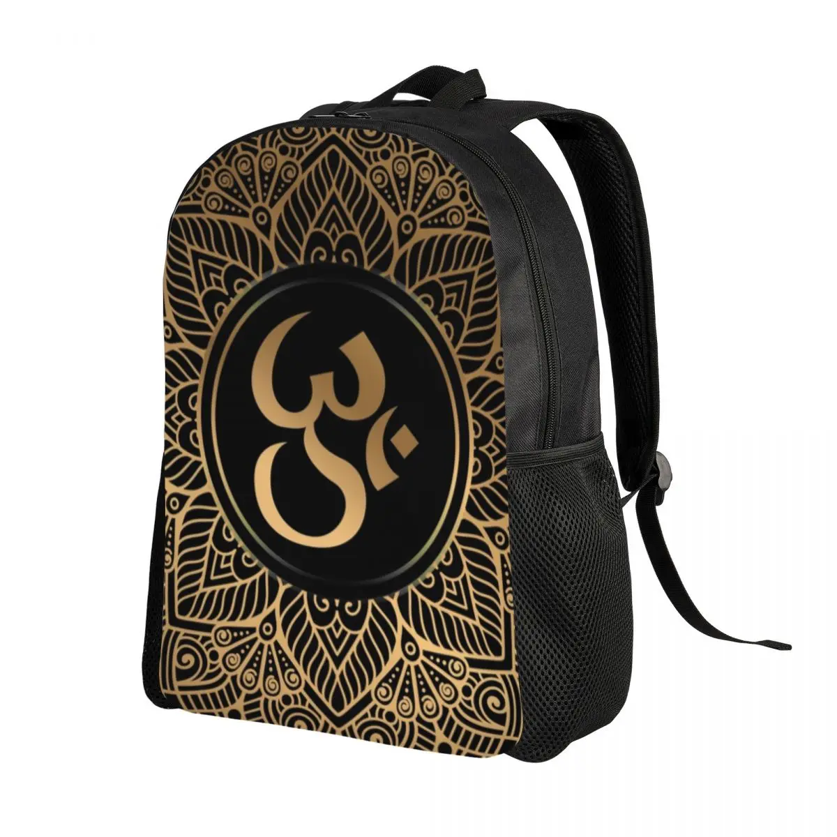 Golden Om Mandala Laptop Backpack Men Women Basic Bookbag for College School Students Henna Aum Bag