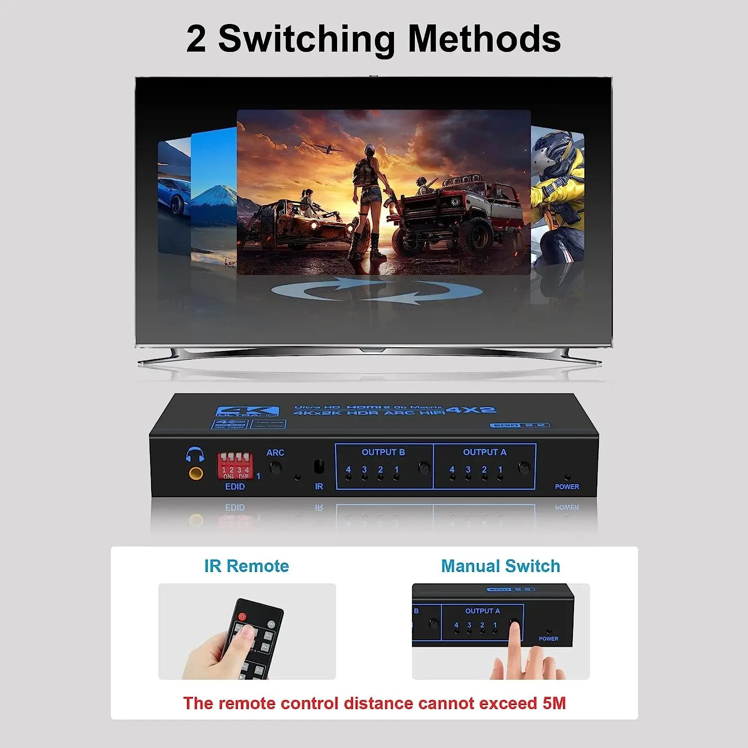 4K 60Hz macierz HDMI 4x2 przełącznik Splitter z optycznym i 3.5mm Stereo Audio Out macierz HDMI 4 w 2 Out wsparcie łuku HDCP 2.2 EDID