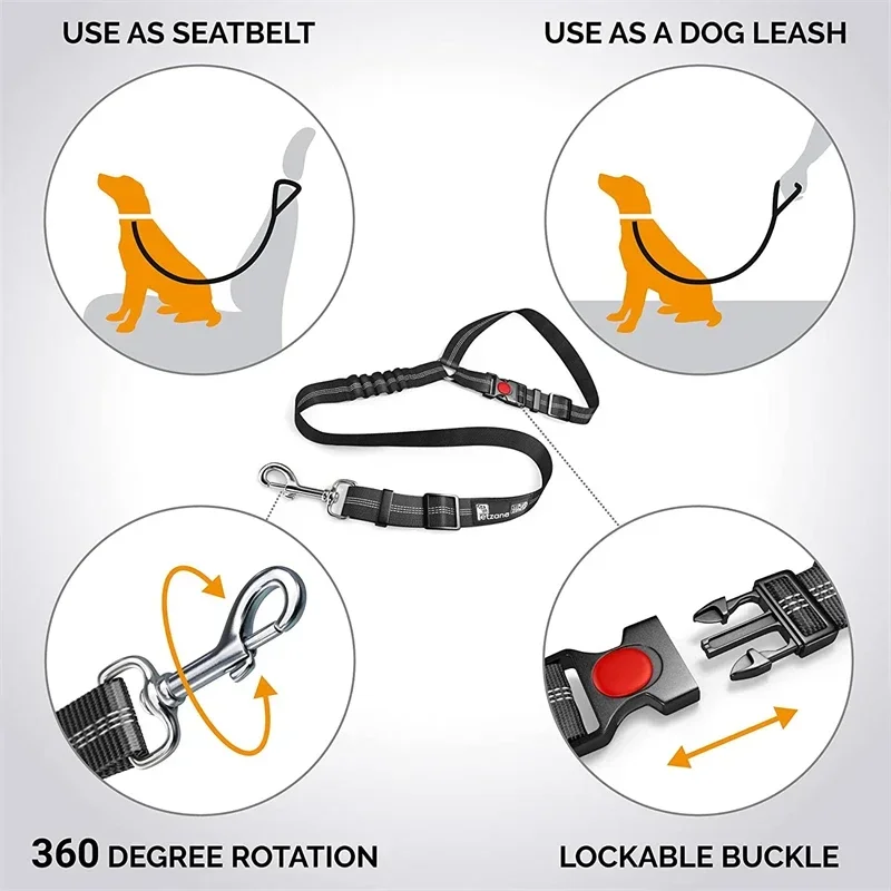 Universal Non-Elastic Dog Vehicle Seat Belt, Durable Reflective Strap, Secure Buckle for All Breeds Pet Car Safety Use - view 4