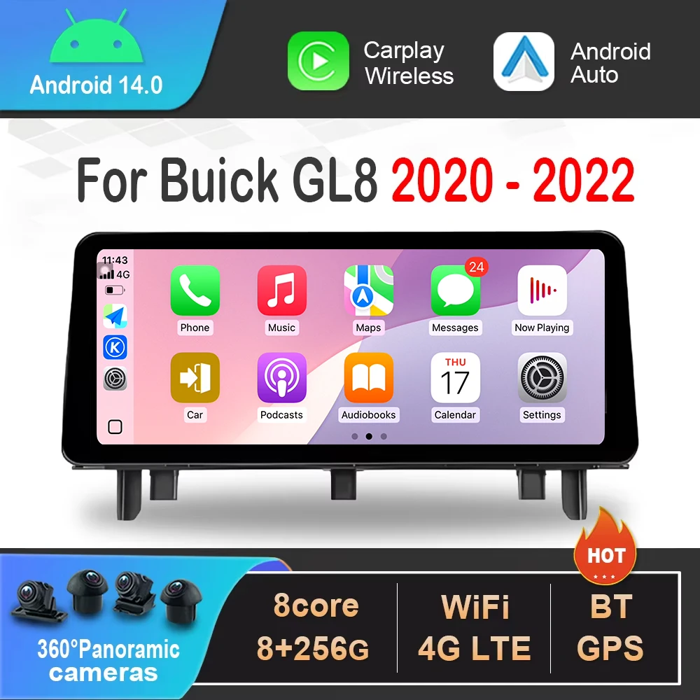12,3-дюймовый сенсорный экран, автомобильный мультимедийный радиоплеер, видеоплеер, Android 14 для Buick GL8 2020-2022 4G DSP, стерео, беспроводной Carplay