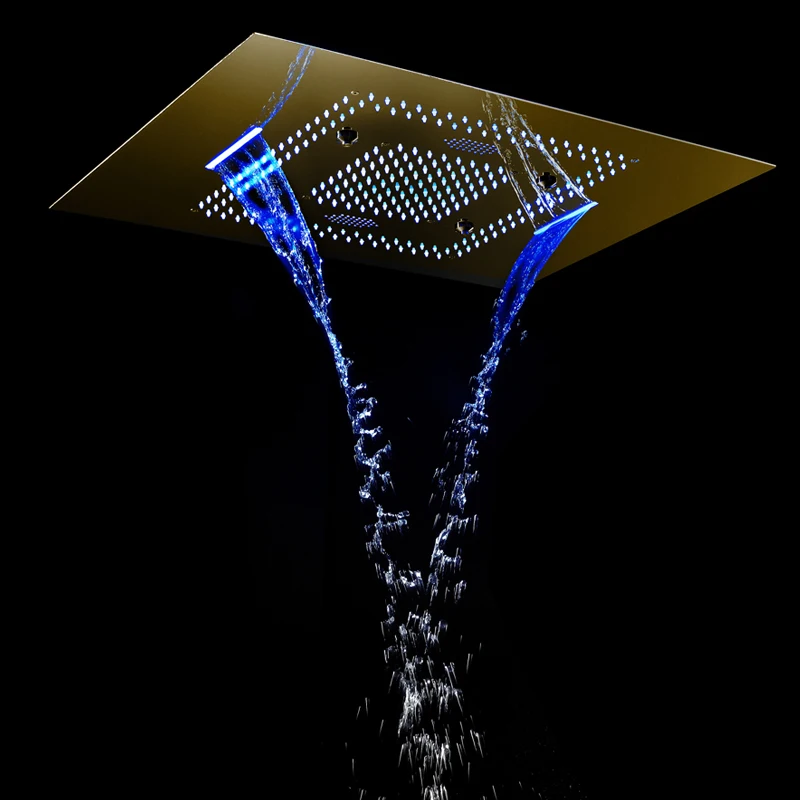 

Большая насадка для душа с эффектом дождя, 23 х31 дюйма, матовая/Розовая/полированная Золотая насадка для ванной комнаты, Потолочная светодиодная душевая панель, хромированная и черная