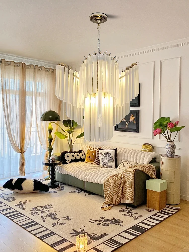 French Luxury White Crystal Glass Chandelier Elegant Advanced Customization Hanging Lamp for Living Room Villa Duplex Lamparas