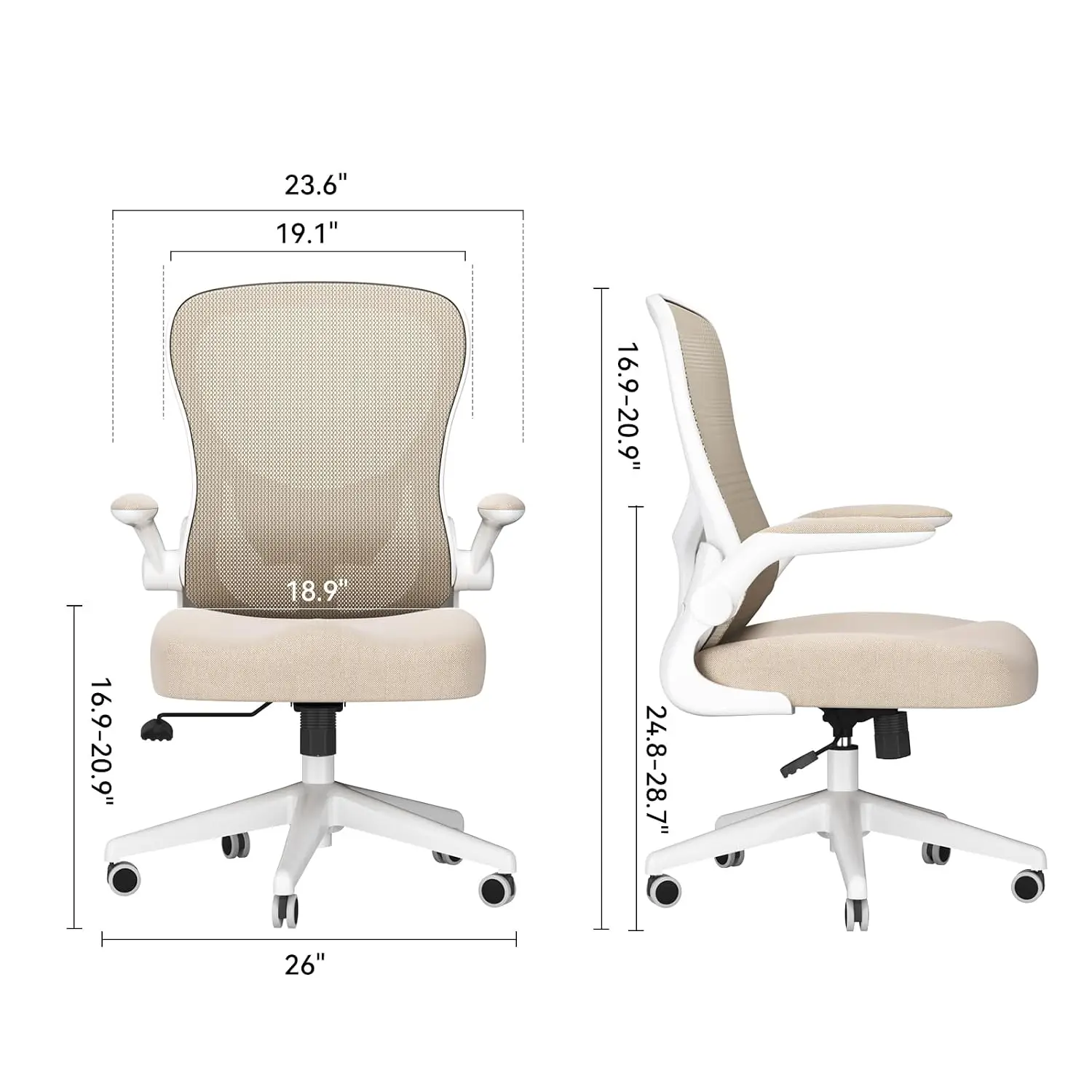 Ergonomic Mesh Office Chair Adjustable Lumbar Support Flip-up Armrests Tilt Function PU Wheels, Customized