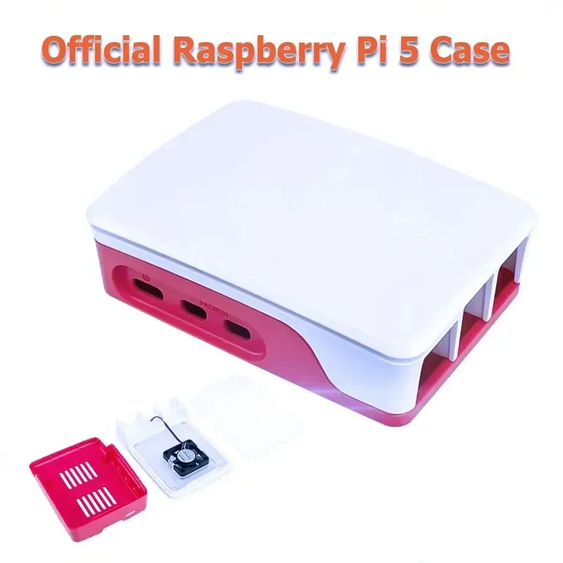 

Raspberry Pi 5 Official Case Red White ABS Shell With Temperature Controlled Fan Support Cluster Stacking For RPI 5 Pi5