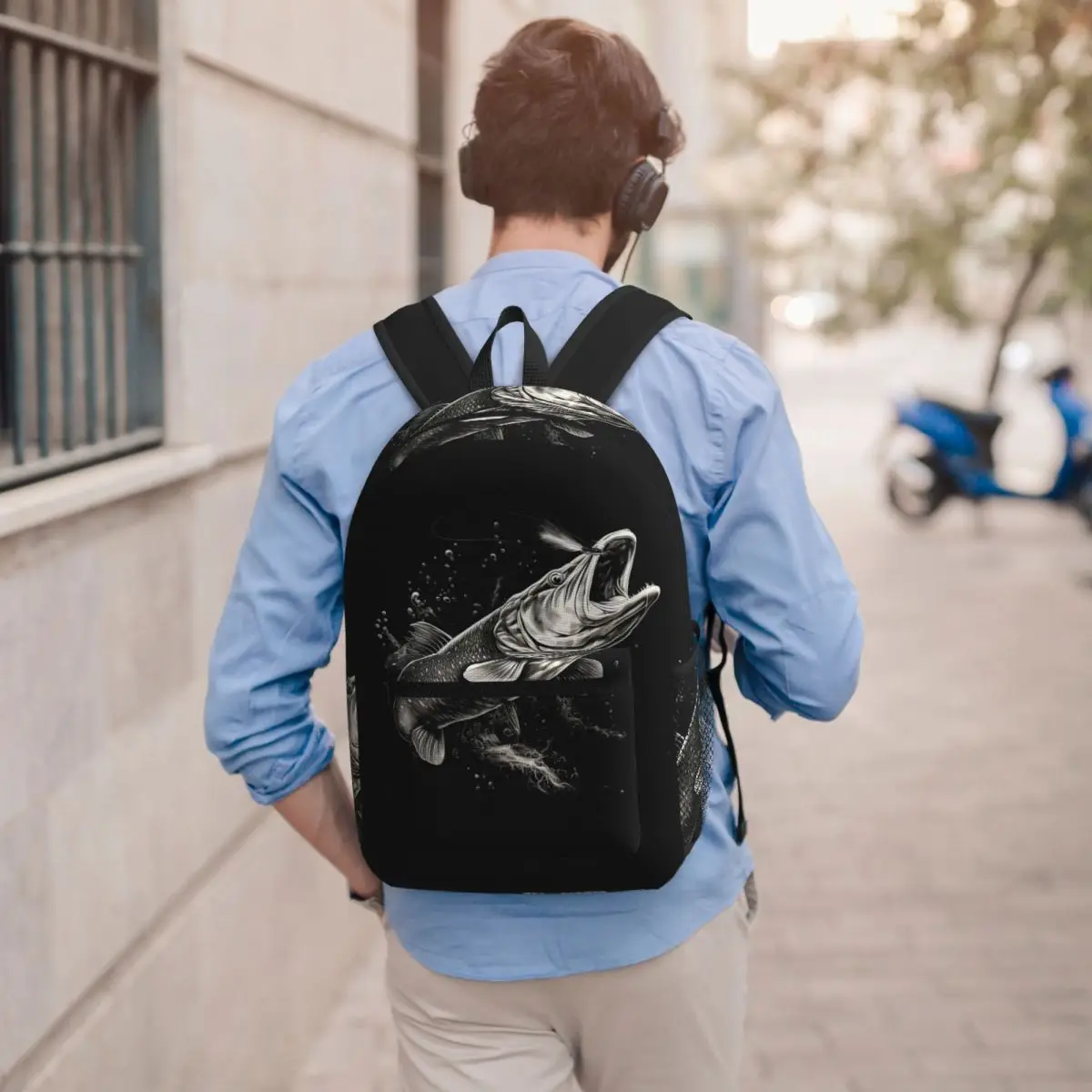 Fishing Lover Pike Fish Design Student Backpack School Bag Hiking Travel Daypack for Boys Girls Bookbag Shoulder Bags