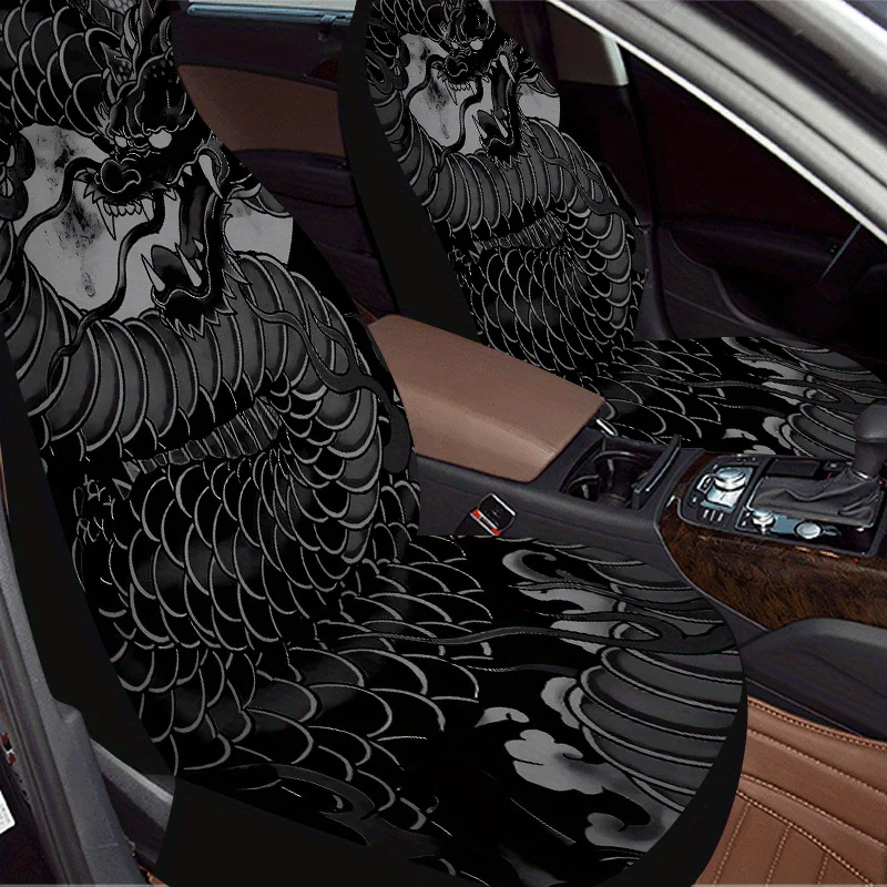

1 Set Anime Dragon Dark Car Seat Cover Universal All-Year, 2pcs/5pcs High-Back Fierce Car Seat Covers Full Set, Universal Fit Ca