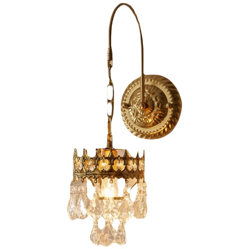 Cross-border French retro crystal crown light luxury wall lamp bedroom bedside living room aisle medieval