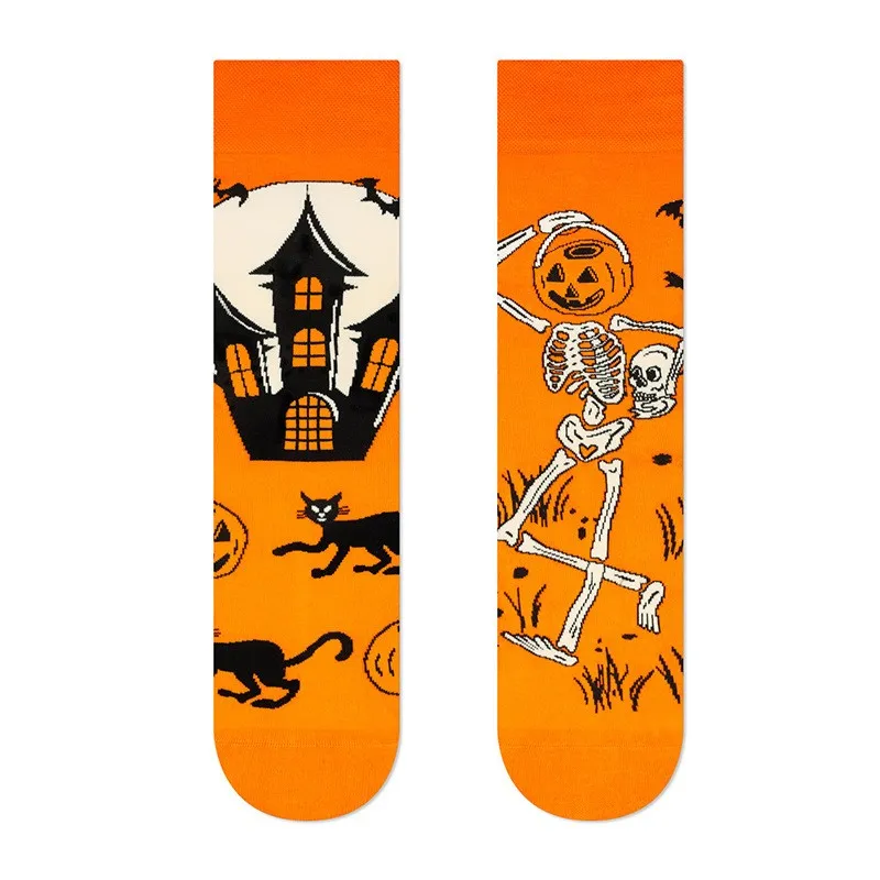 2024 Halloween Funny Unisex Crew Socks Cartoon Pumpkin Skull Men Women Irregular AB Style One Size Novelty Socks Bulk Wholesale