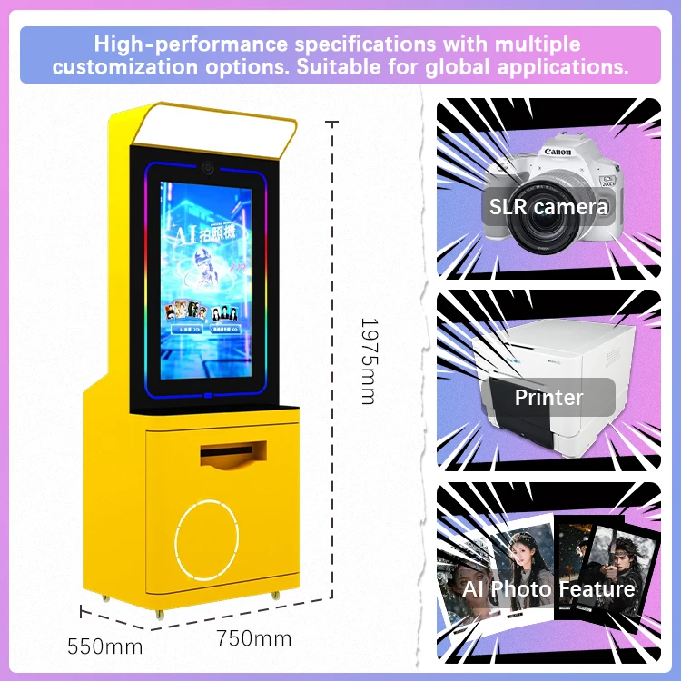 Stylish Touchscreen Card Reader Photo Booth with Payment Software Compatible with Cameras for Commercial Use customize