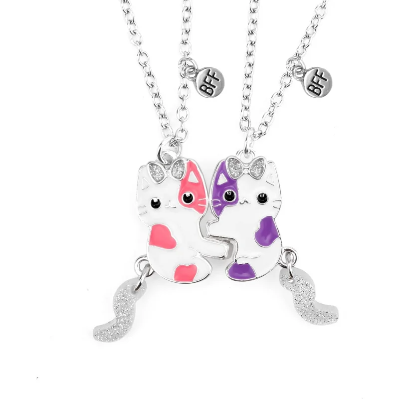 

2pcs Cats Magnetic Couples Necklace Best Friend Matching Pendant Charm Forever Jewelry Gift for Anniversary Birthday Women Men